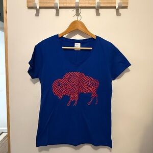 Blue T-Shirt with Red Standing Buffalo Graphic
Go Bills!